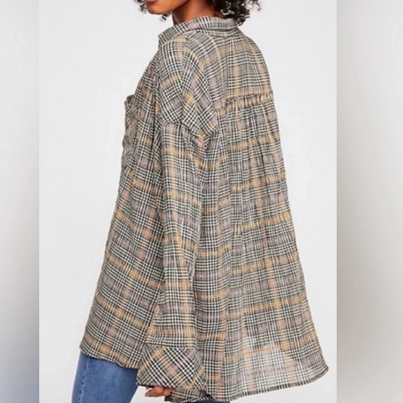Free People Break My Stride Oversized Plaid Button Down Long Sleeve Size XSmall - Picture 2 of 13